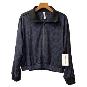 Athleta Brooklyn Track Bomber Jacket Snakeskin Python Reptile Print Size L NEW